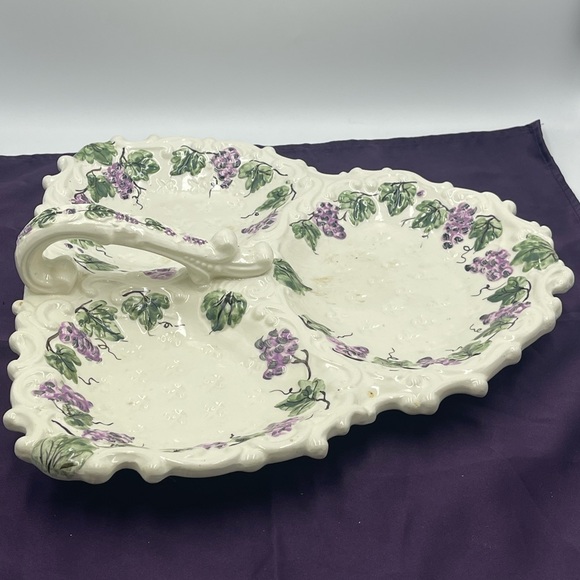 Ardalt Lenwile China:Hand Painted Grapes Leaves Divided Serving Platter w/Handle - Picture 4 of 16